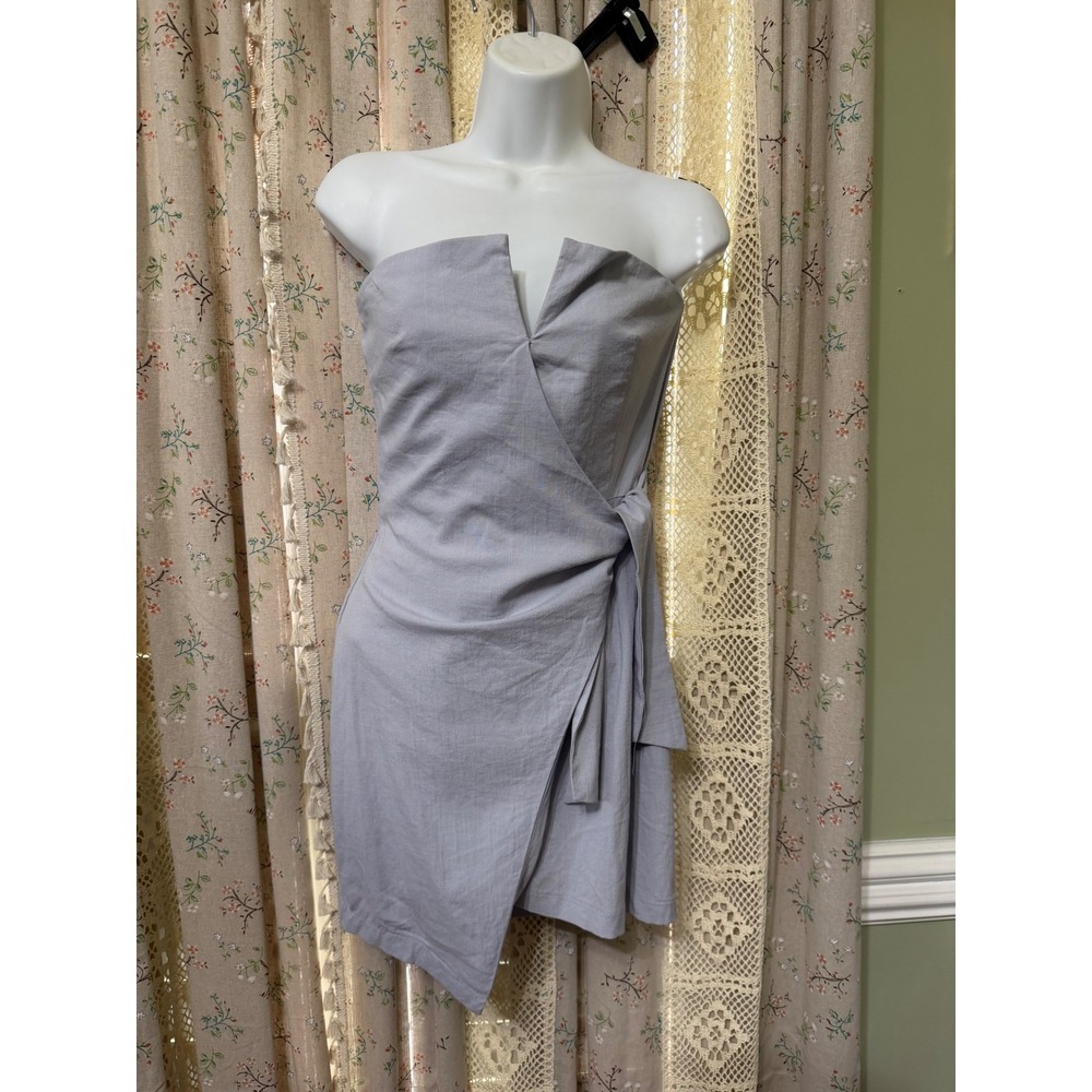 4SI3NNA Raiza Staples Light Blue Asymmetrical Mini Dress Size S Strapless